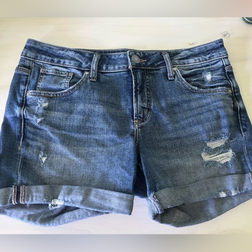 Women's Distressed Blue Denim Shorts